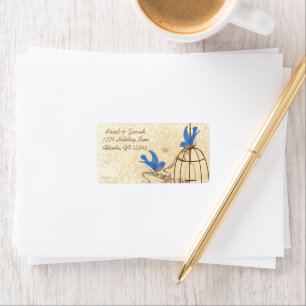 Vintag Damask Lucky Bluebirds Brauner Vogelkäfig Adressaufkleber