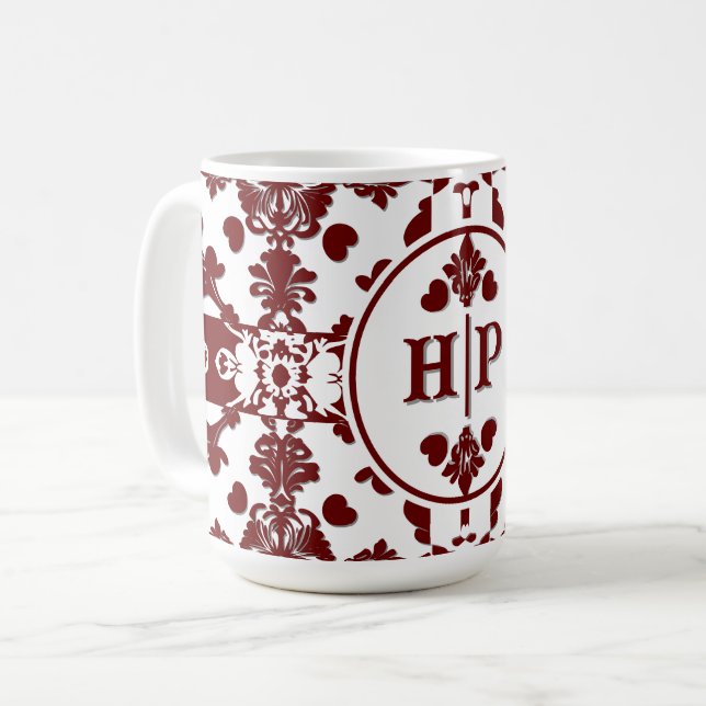 Vintag Damask Monogramm Kaffeetasse (Vorderseite Links)
