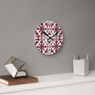 Vintag Damask Monogramm Runde Wanduhr