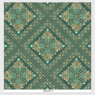Vintag Damask Muster - Smaragdgrün und gold Aufkleber