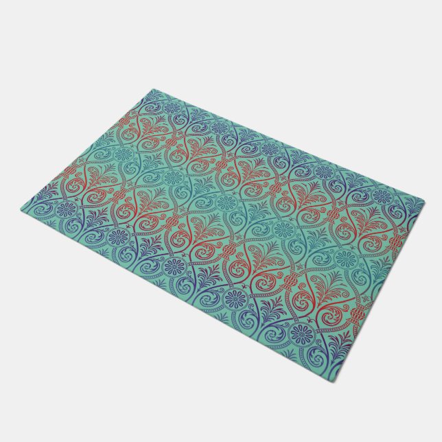 Vintag Damask Wallpaper - blau violett Fußmatte (Schrägansicht)