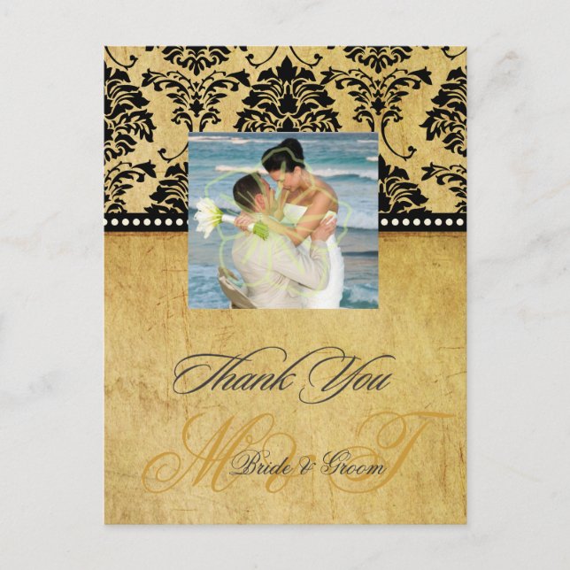 Vintag Damask Wedding Danke Ihnen Foto Postkarten, Postkarte (Vorderseite)
