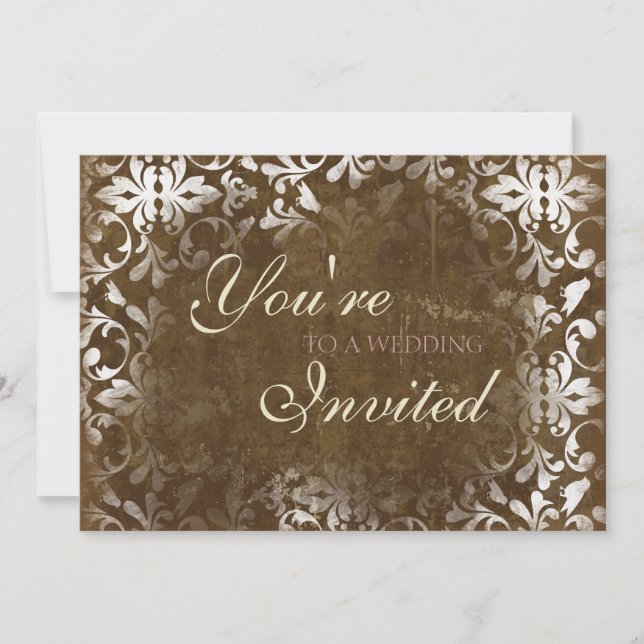 Vintag Damask Wedding Einladungen, Espresso Einladung (Vorderseite)