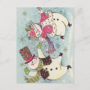 Vintag Dancing Snowman Couple Postkarte