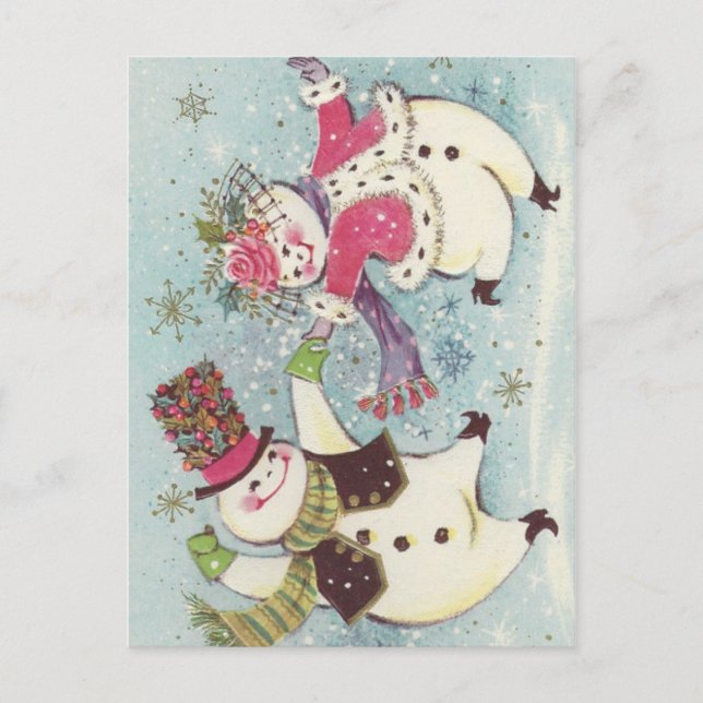 Vintag Dancing Snowman Couple Postkarte (Vorderseite)