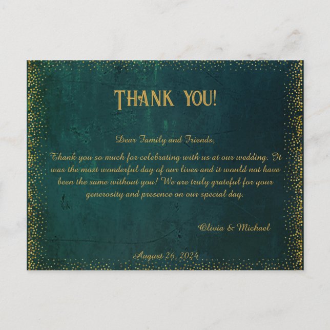 Vintag Dark Green Wedding Vielen Dank Postkarte (Vorderseite)