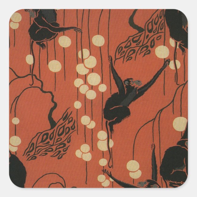 Vintag Deko Moderne Affen Quadratischer Aufkleber (Vorderseite)