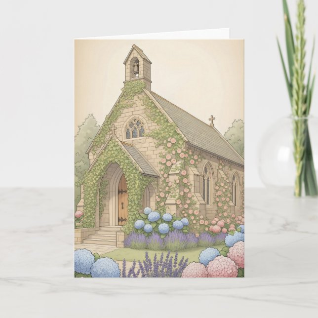 Vintag dekorierte, bezaubernde Landkirche Karte (Vorderseite)