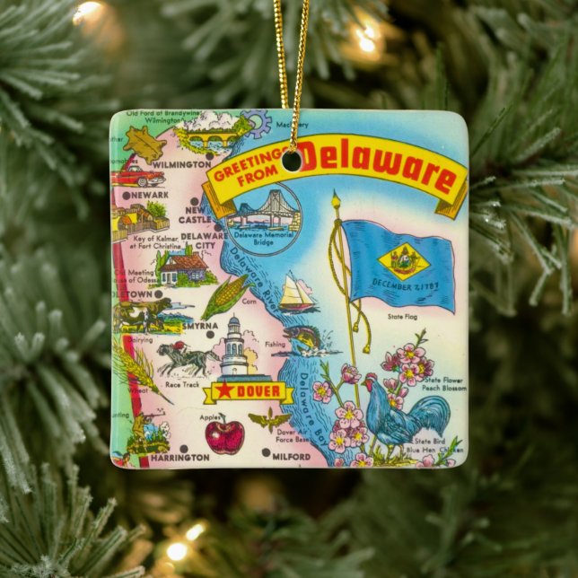 Vintag Delaware Map Keramikornament (Baum)