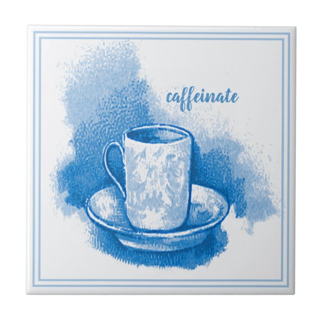 Vintag Delft Blue Art Nouveau Coffee Lover Fliese (Vorderseite)