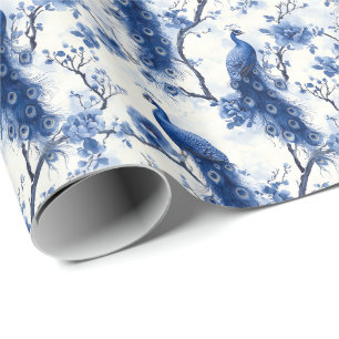 Vintag Delft Blue Chinoiserie Peacock Geschenkpapier
