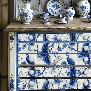 Vintag Delft Blue Floral Viktorianisch Peacock Seidenpapier
