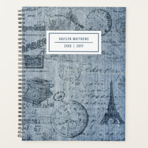 Vintag Denim Eiffel Tower Name Planer