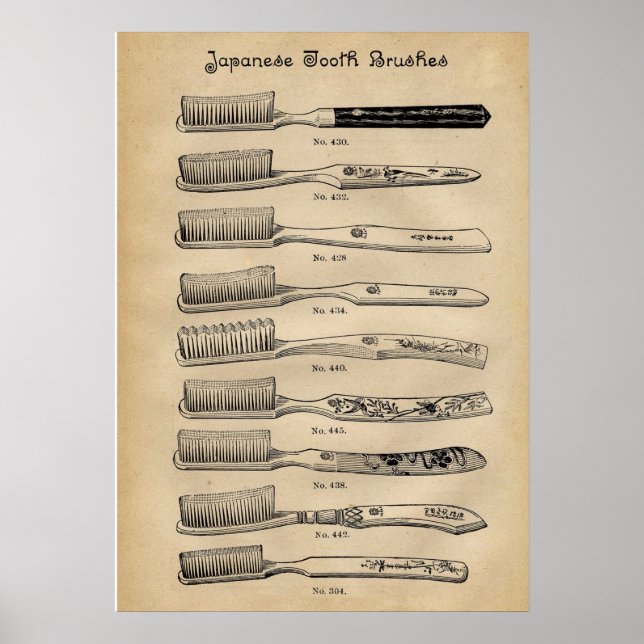 Vintag Dentist Japanisches Zahnbürstendiagramm Poster (Vorne)