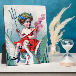 Vintag Devil Child & Swan Fotoplatte