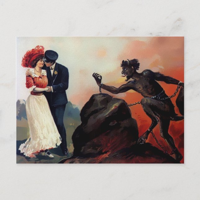Vintag Devil Valentinstag Postkarte (Vorderseite)