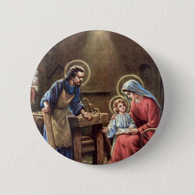 Vintag die heilige Familie, Jesus Christus, Josef, Button (Vorderseite)