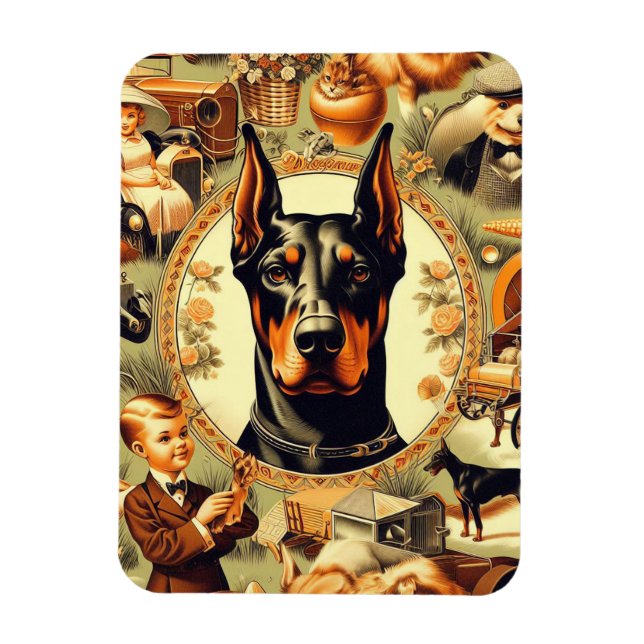 Vintag Doberman Illustration Magnet (Vertikal)