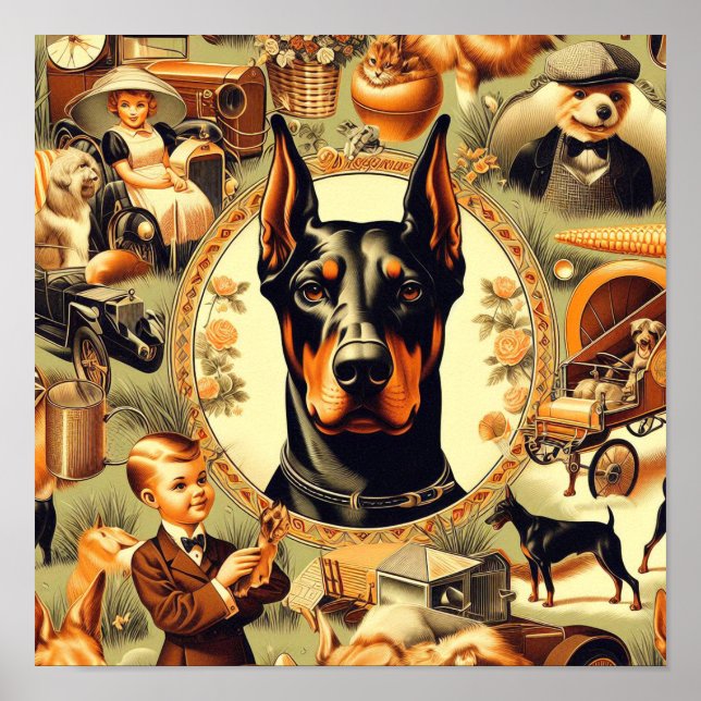 Vintag Doberman Illustration Poster (Vorne)