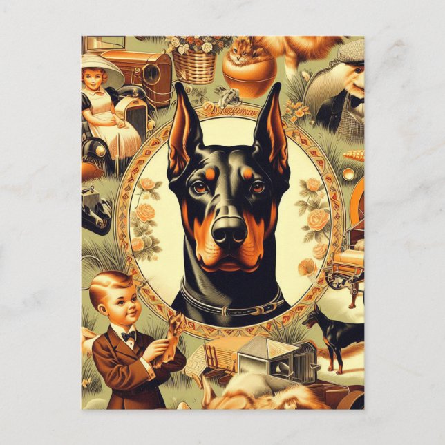 Vintag Doberman Illustration Postkarte (Vorderseite)