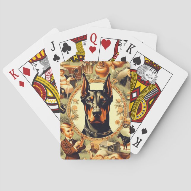 Vintag Doberman Illustration Spielkarten (Rückseite)