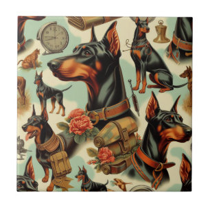 Vintag Doberman Nahtlose Malerei Fliese