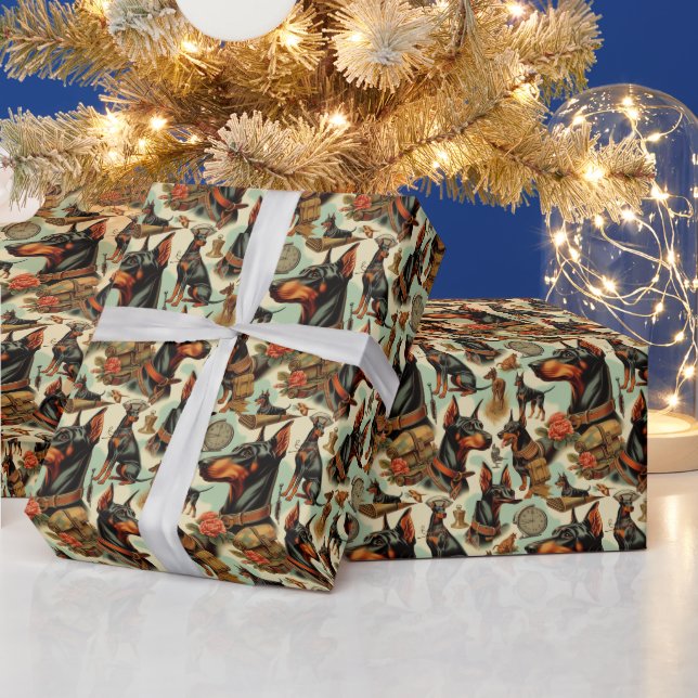 Vintag Doberman Nahtlose Malerei Geschenkpapier (Feiertage)
