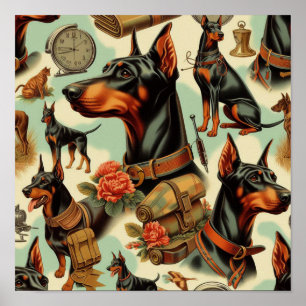 Vintag Doberman Nahtlose Malerei Poster