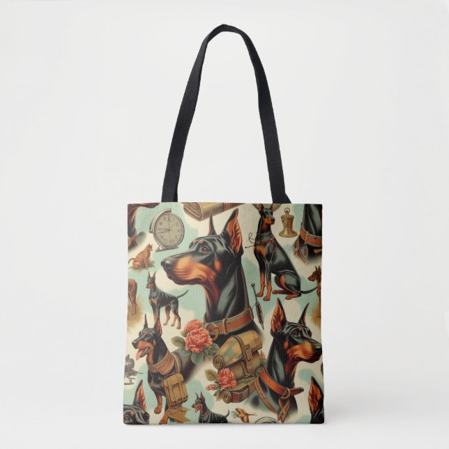 Vintag Doberman Nahtlose Malerei Tasche (Vorderseite)
