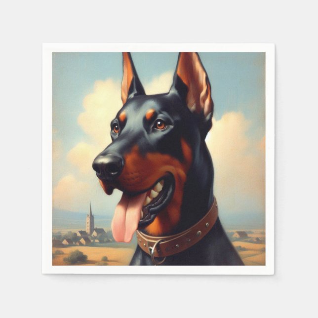 Vintag Doberman Painting Serviette (Vorderseite)