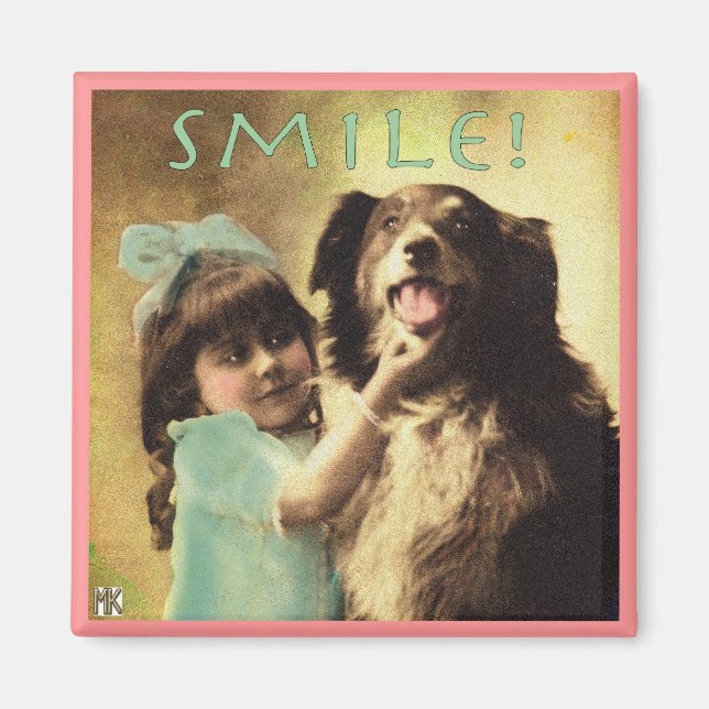 Vintag Dog Collie Smile Foto Magnet (Vorne)