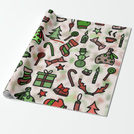Vintag Doodle Christmas Icon Geschenkpapier