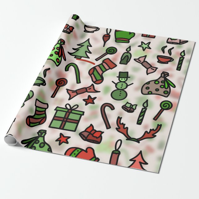 Vintag Doodle Christmas Icon Geschenkpapier (Ungerollt)
