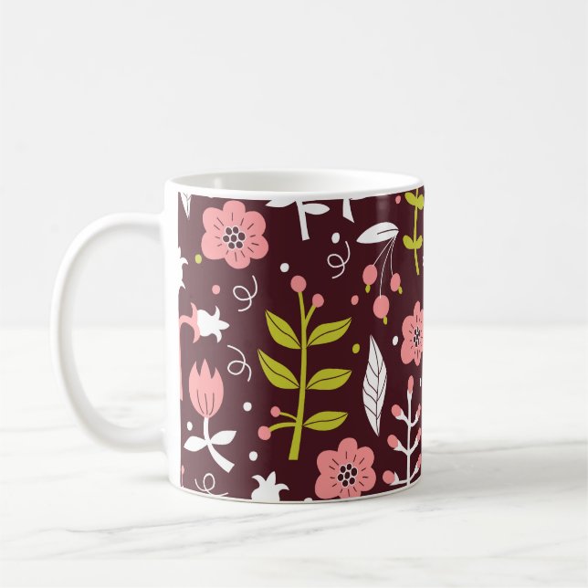 Vintag Doodle Floral Nahtloses Muster Kaffeetasse (Links)