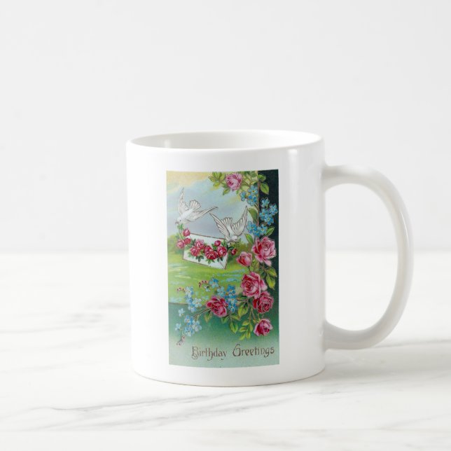 Vintag Doves Geburtstagsgrüße Kaffeetasse (Rechts)