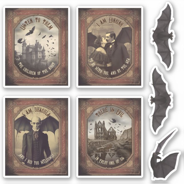 Vintag Dracula Gothic Retro Halloween-Party Gefall Aufkleber (Vorderseite)