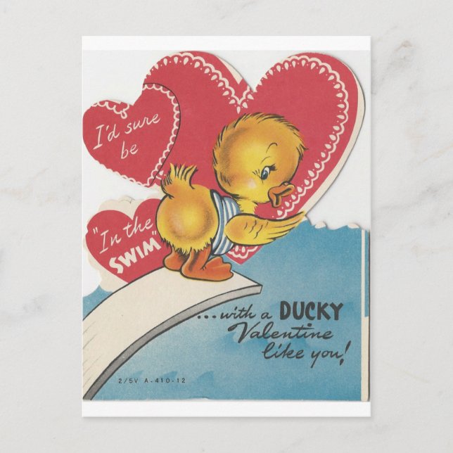 Vintag Duck Valentine Feiertagspostkarte (Vorderseite)