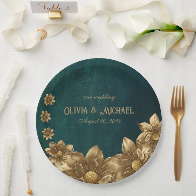 Vintag Dunkelgrün Pappteller (Hochzeit)