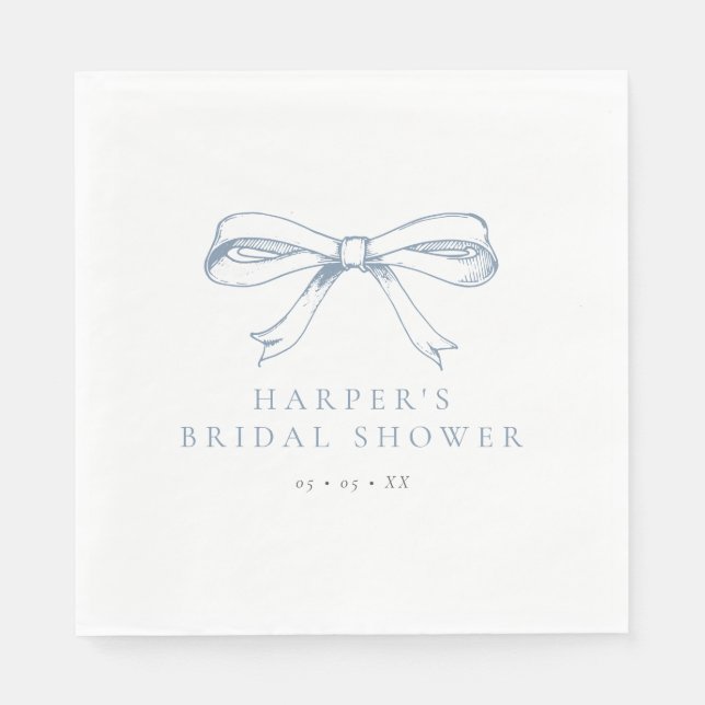 Vintag Dusty Blue Bow Brautparty Serviette (Vorderseite)
