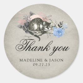 Vintag Dusty Blue Floral Cat Wedding Vielen Dank Runder Aufkleber