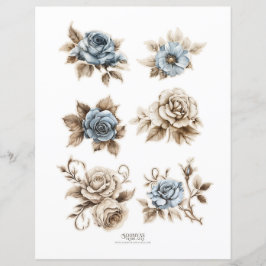 Vintag Dusty Blue Floral Ephemera Fussy Cuts