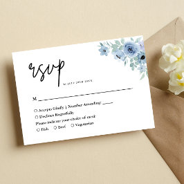 Vintag Dusty Blue Floral Wedding RSVP Karte