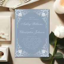 Vintag Dusty Blue Imitats Silver Calligraphy Weddi