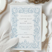 Vintag Dusty Blue Verziert Wedding Scrollwork