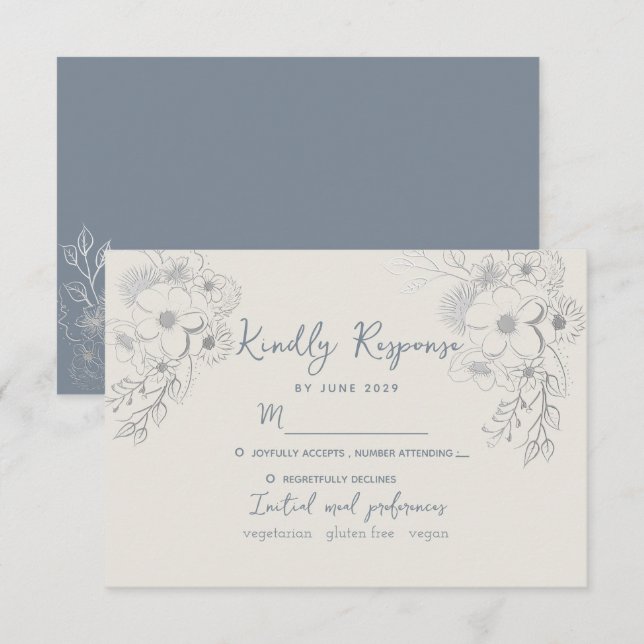 Vintag Dusty Blue Wedding RSVP Karte (Vorne/Hinten)