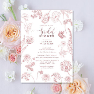 Vintag Dusty Rose Floral Script Brautparty Einladung