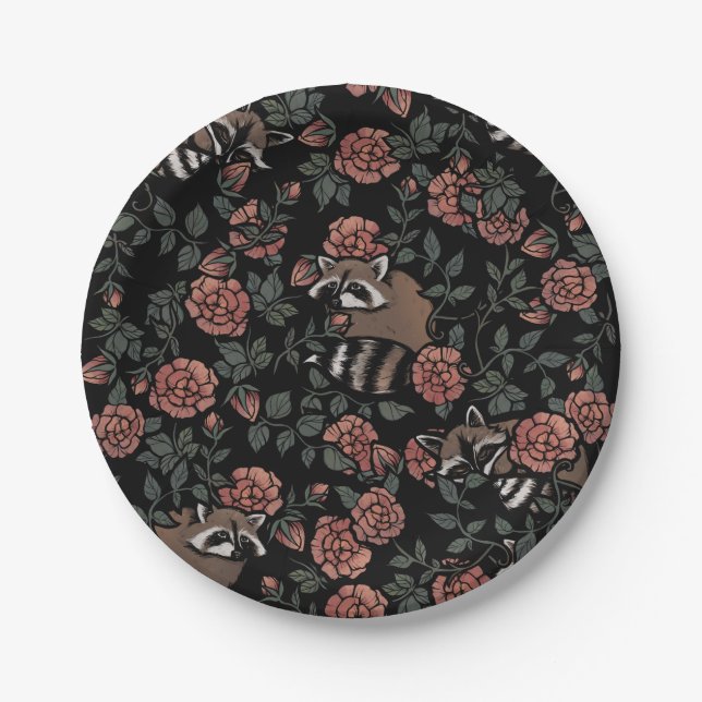 Vintag Dusty Rose Raccoons Pappteller (Vorderseite)