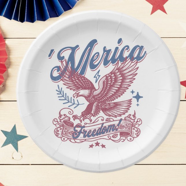 Vintag Eagle Patriotic America Pappteller (Patriotic Eagle 'Merica Plate)