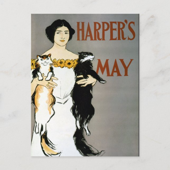 Vintag Edward Penfield CAT LADY Postkarte (Vorderseite)