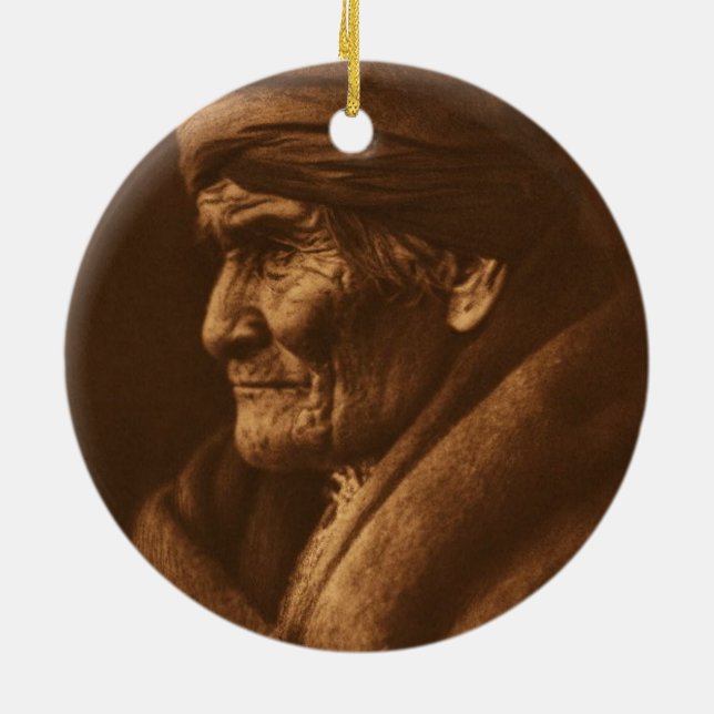 Vintag Edward S Curtis Geronimo Fotografie Keramikornament (Hinten)